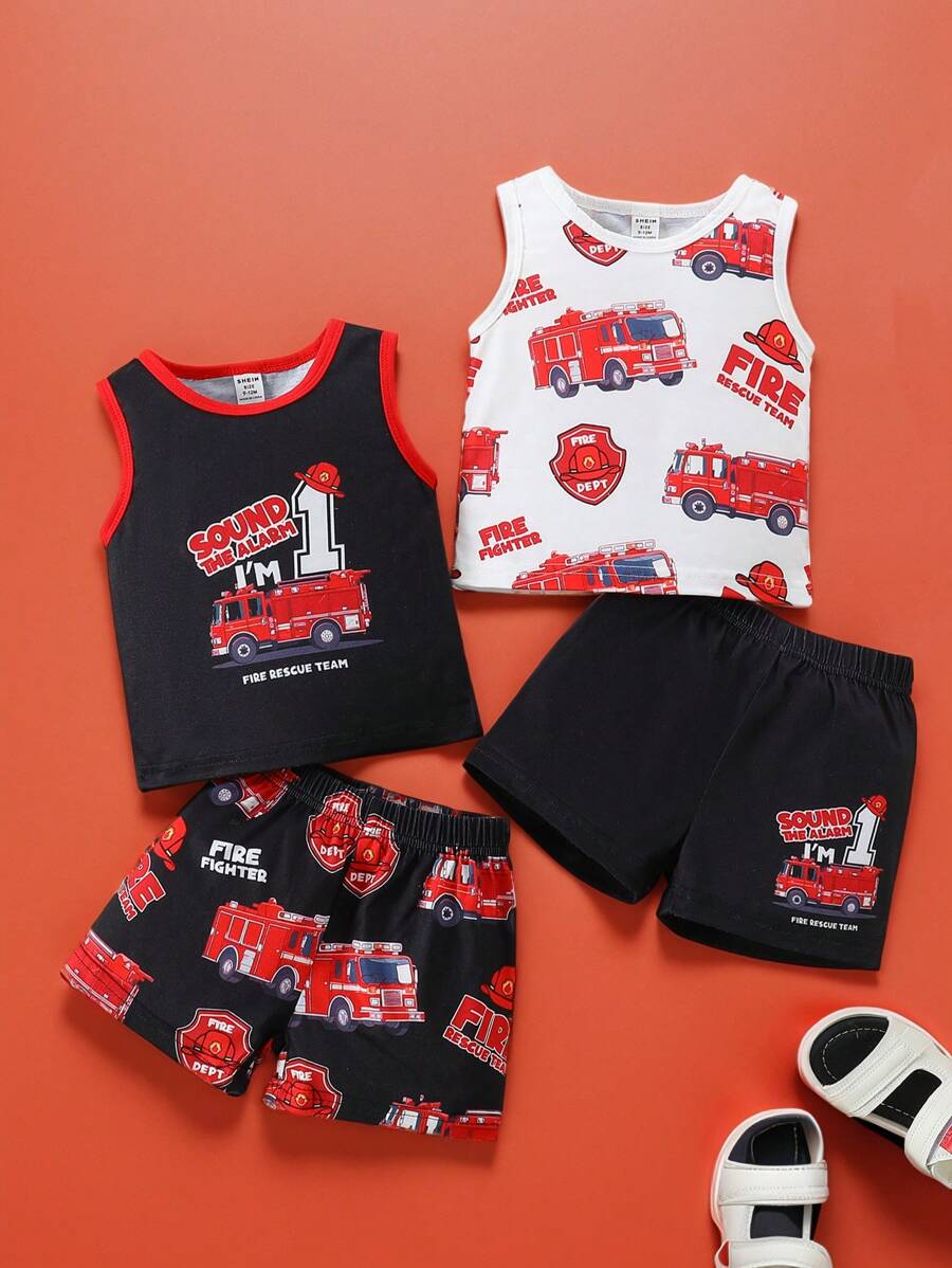 2pcs/Set Toddler Boys' Summer Car Graphic Print Sportwear Outfit Multicolor 2