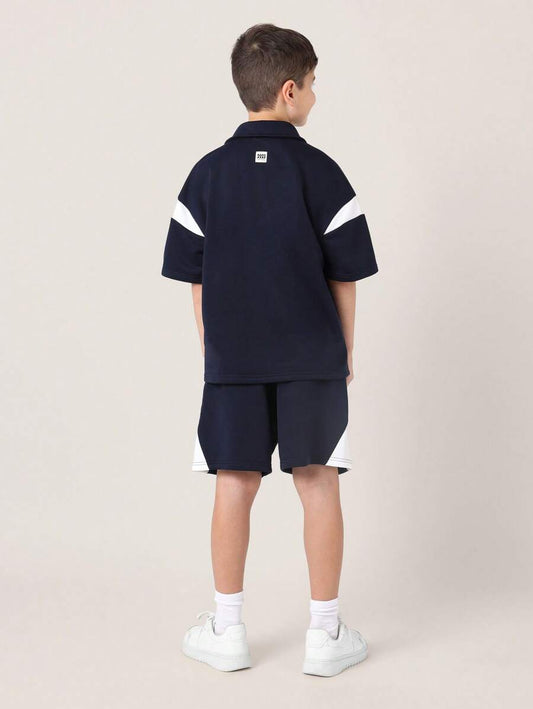 Tween Boys Comfy Regular Fit Colour Block Panelled Short Sleeve Polo Top And Short
