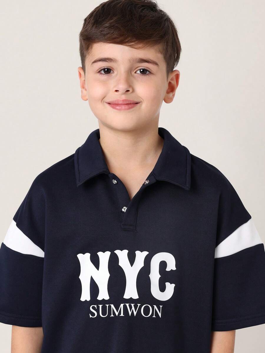 Tween Boys Comfy Regular Fit Colour Block Panelled Short Sleeve Polo Top And Short
