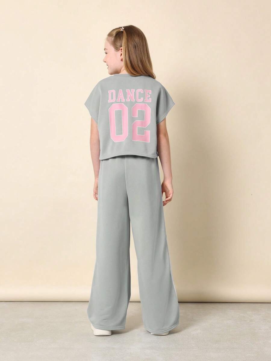 Tween Girls Comfy Boxy Fit Crop Sleeveless Tee And Straight Fit Pants Grey 2