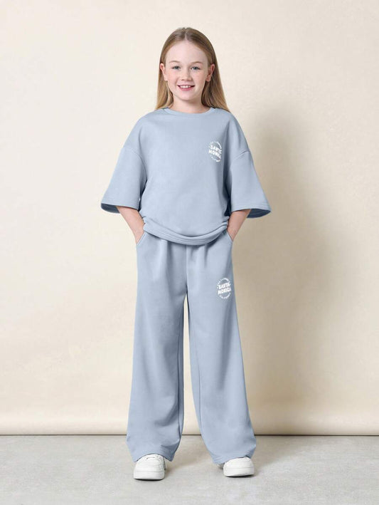 Tween Girls Comfy Oversized Fit Short Sleeve Tee And Straight Fit Pant