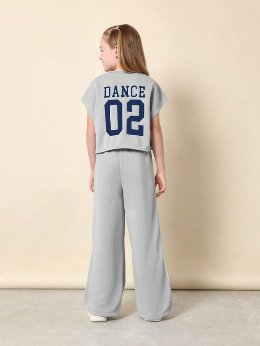 Tween Girls Comfy Boxy Fit Crop Sleeveless Tee And Straight Fit Pants Grey