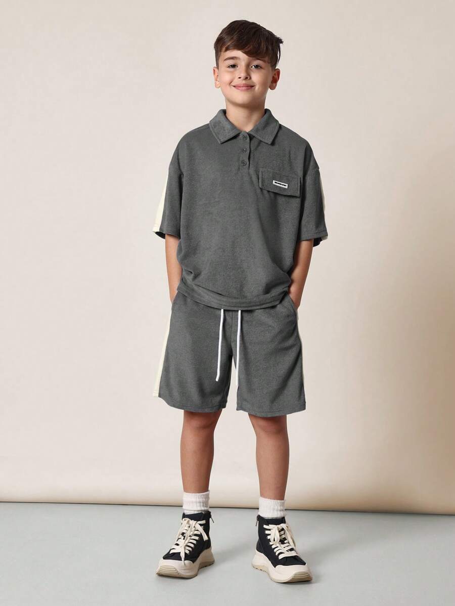 Tween Boys Comfy Boxy Fit Terry Short Sleeve Polo Shirt And Short