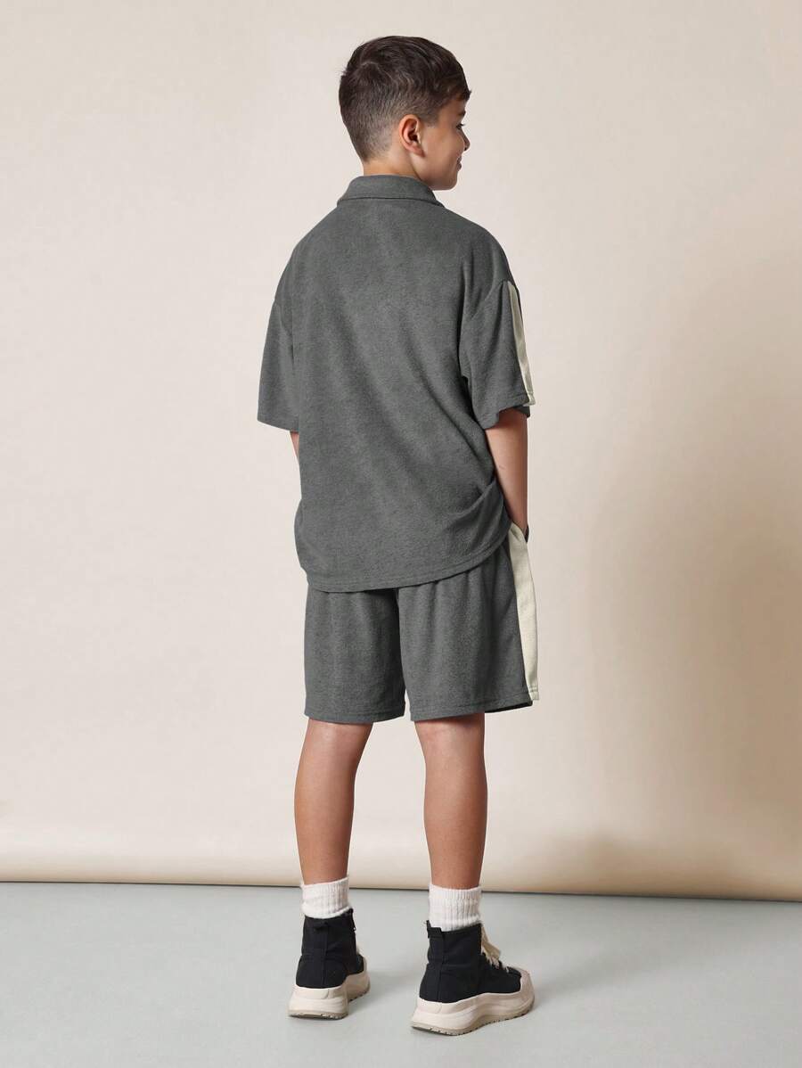 Tween Boys Comfy Boxy Fit Terry Short Sleeve Polo Shirt And Short