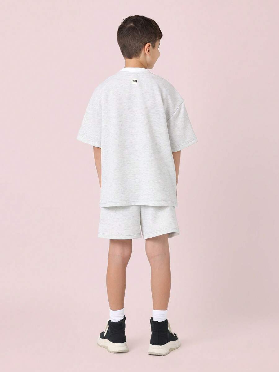 Tween Boys Comfy Regular Fit Colour Blocked Textured Panel Short Sleeve Tee And Short