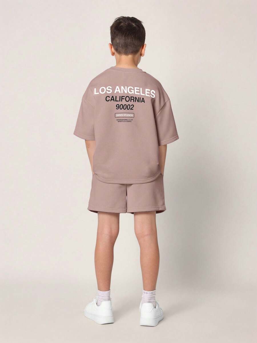 Tween Boys Comfy Regular Fit Short Sleeve Tee And Short With La & California Graphic Print Mauve Purple