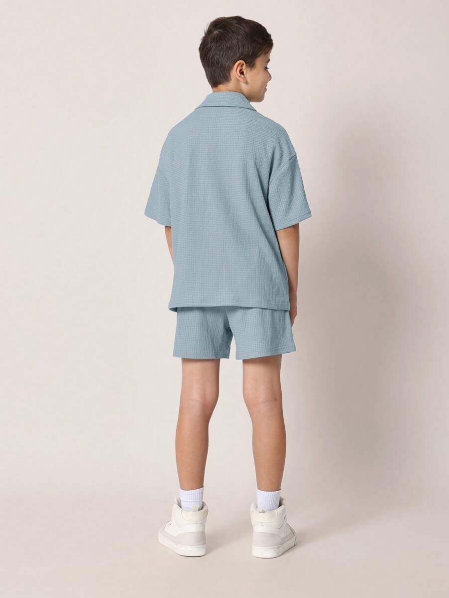 Tween Boys Comfy Regular Fit Textured Short Sleeve Polo Shirt And Short