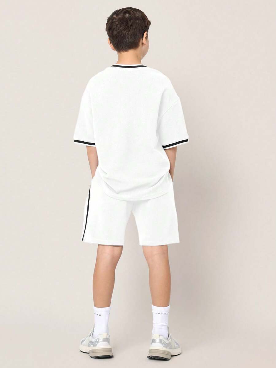 Tween Boys Comfy Oversized Fit Short Sleeve Tee And Short With Tape