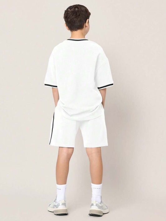 Tween Boys Comfy Oversized Fit Short Sleeve Tee And Short With Tape
