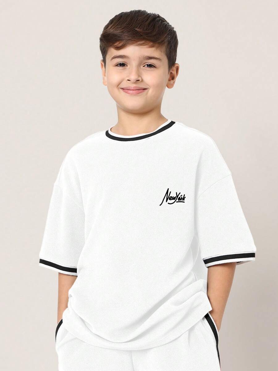 Tween Boys Comfy Oversized Fit Short Sleeve Tee And Short With Tape