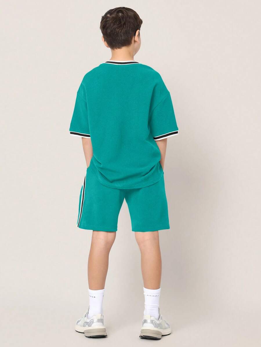 Tween Boys Comfy Oversized Fit Short Sleeve Tee And Short With Tape