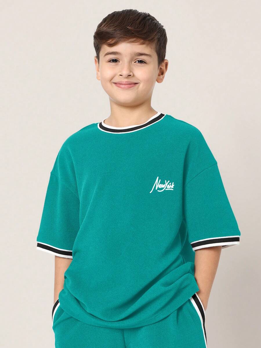 Tween Boys Comfy Oversized Fit Short Sleeve Tee And Short With Tape