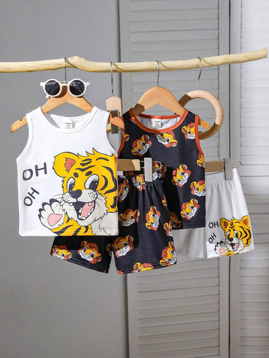 2pcs/Set Toddler Boys' Summer Car Graphic Print Sportwear Outfit Multicolor
