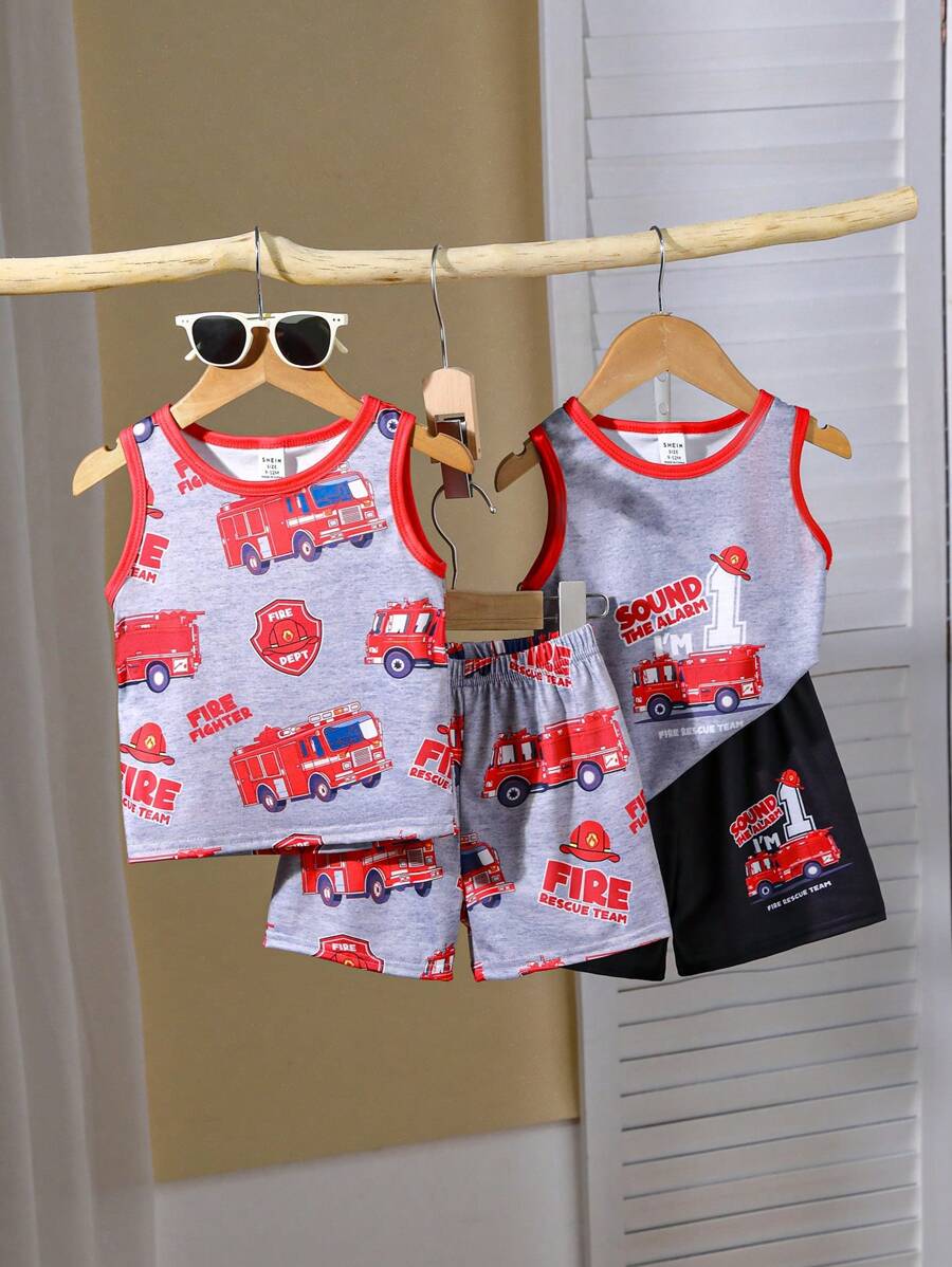 2pcs/Set Toddler Boys' Summer Car Graphic Print Sportwear Outfit Multicolor 3