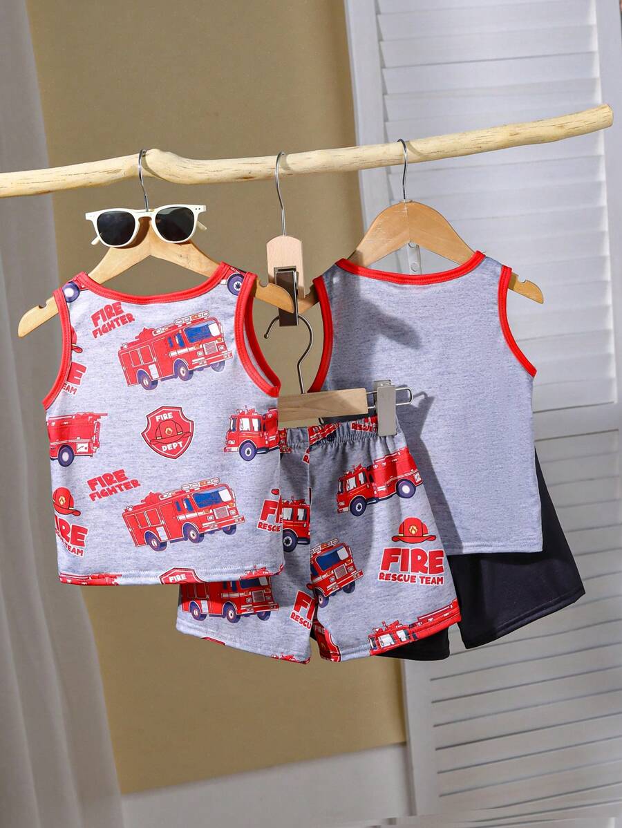 2pcs/Set Toddler Boys' Summer Car Graphic Print Sportwear Outfit