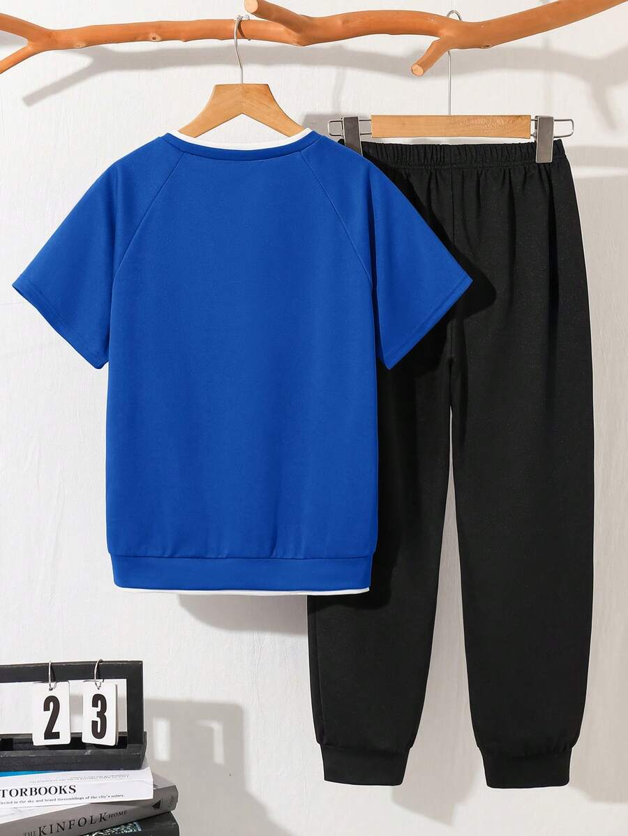 Tween Boy Mock Collar Casual T-Shirt And Sweatpants Set