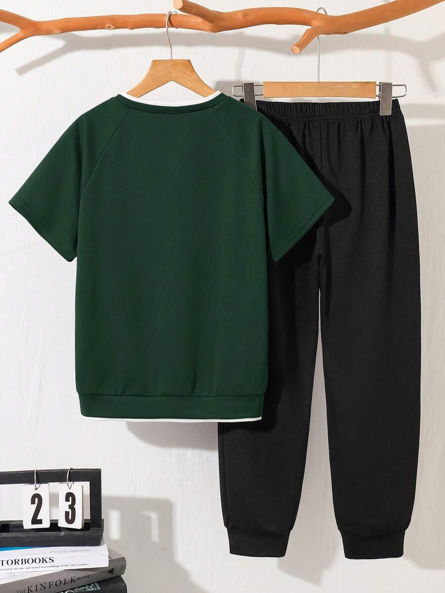 Tween Boy Mock Collar Casual T-Shirt And Sweatpants Set