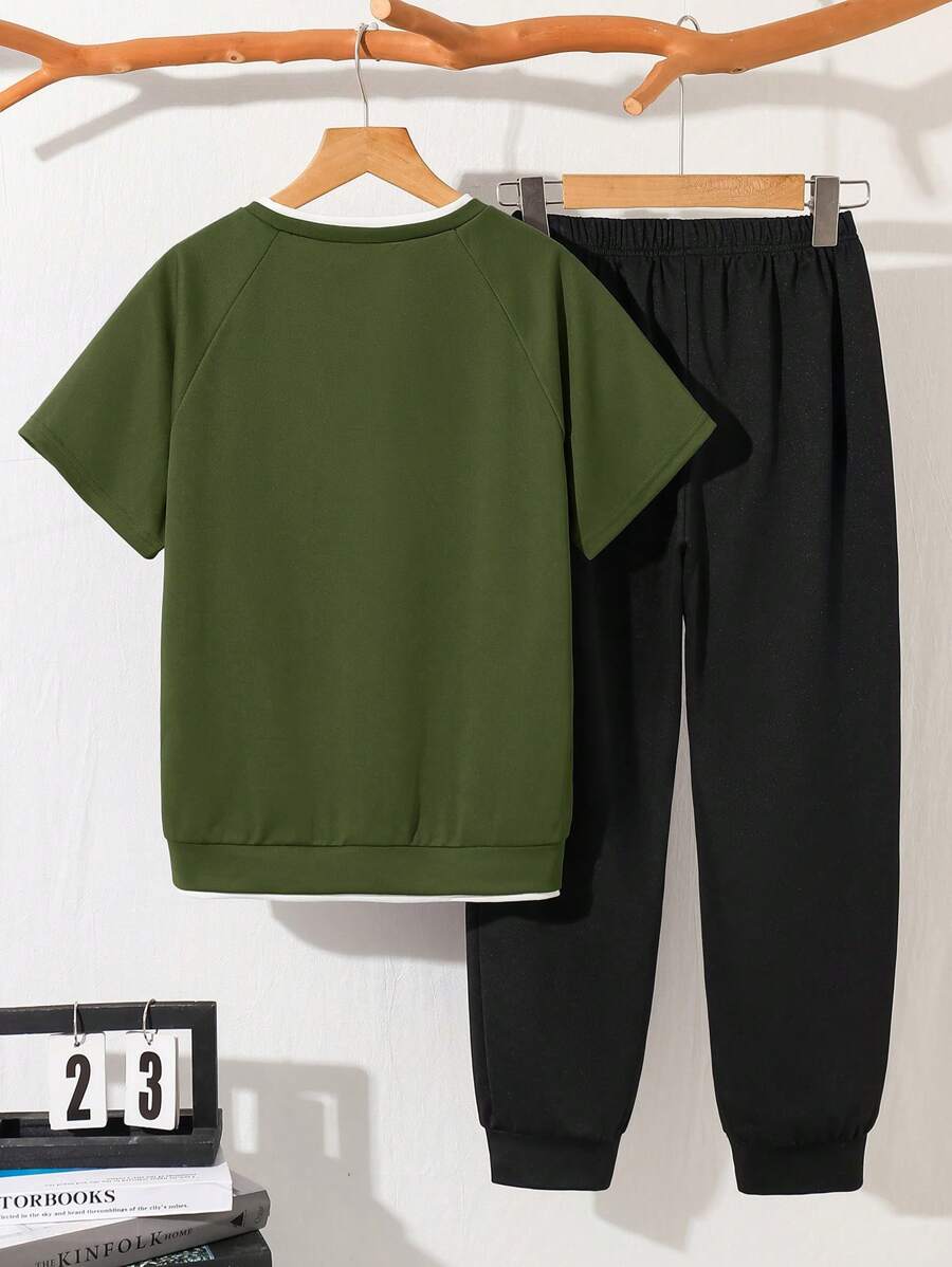 Tween Boy Mock Collar Casual T-Shirt And Sweatpants Set
