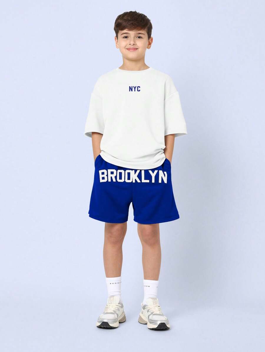 Youth Athletic Casual Nyc Brooklyn Two-Piece Set Blue & White