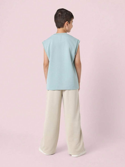 Tween Boys Comfy Regular Fit Tank Top And Contrast Straight Fit Sweatpants