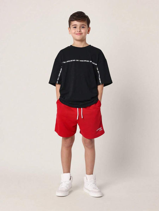 Tween Boys Comfy Overisized Fit Short Sleeve Tee And Contrast Colour Regular Short Red
