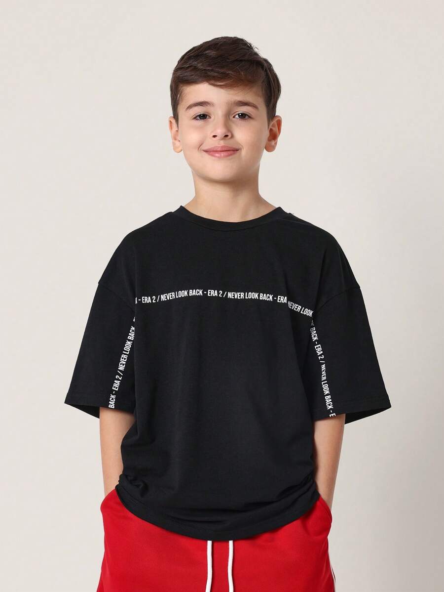 Tween Boys Comfy Overisized Fit Short Sleeve Tee And Contrast Colour Regular Short