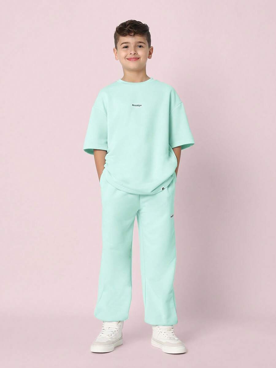 Tween Boys Comfy Oversized Fit Short Sleeve Tee And Jogger Green
