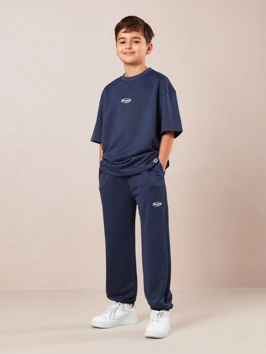 Tween Boys Comfy Oversized Fit Short Sleeve Tee And Jogger Navy Blue