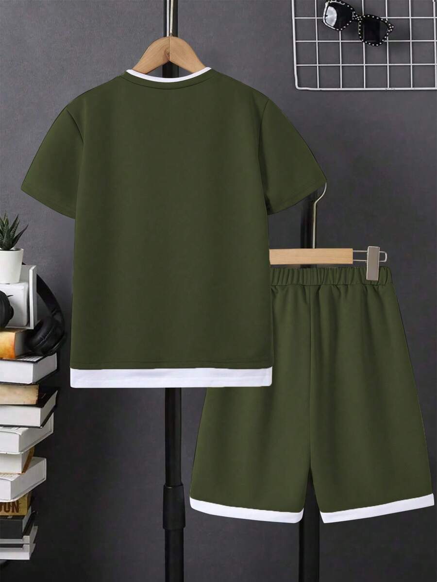Tween Boy Letter Patched Detail 2 In 1 Tee & Shorts