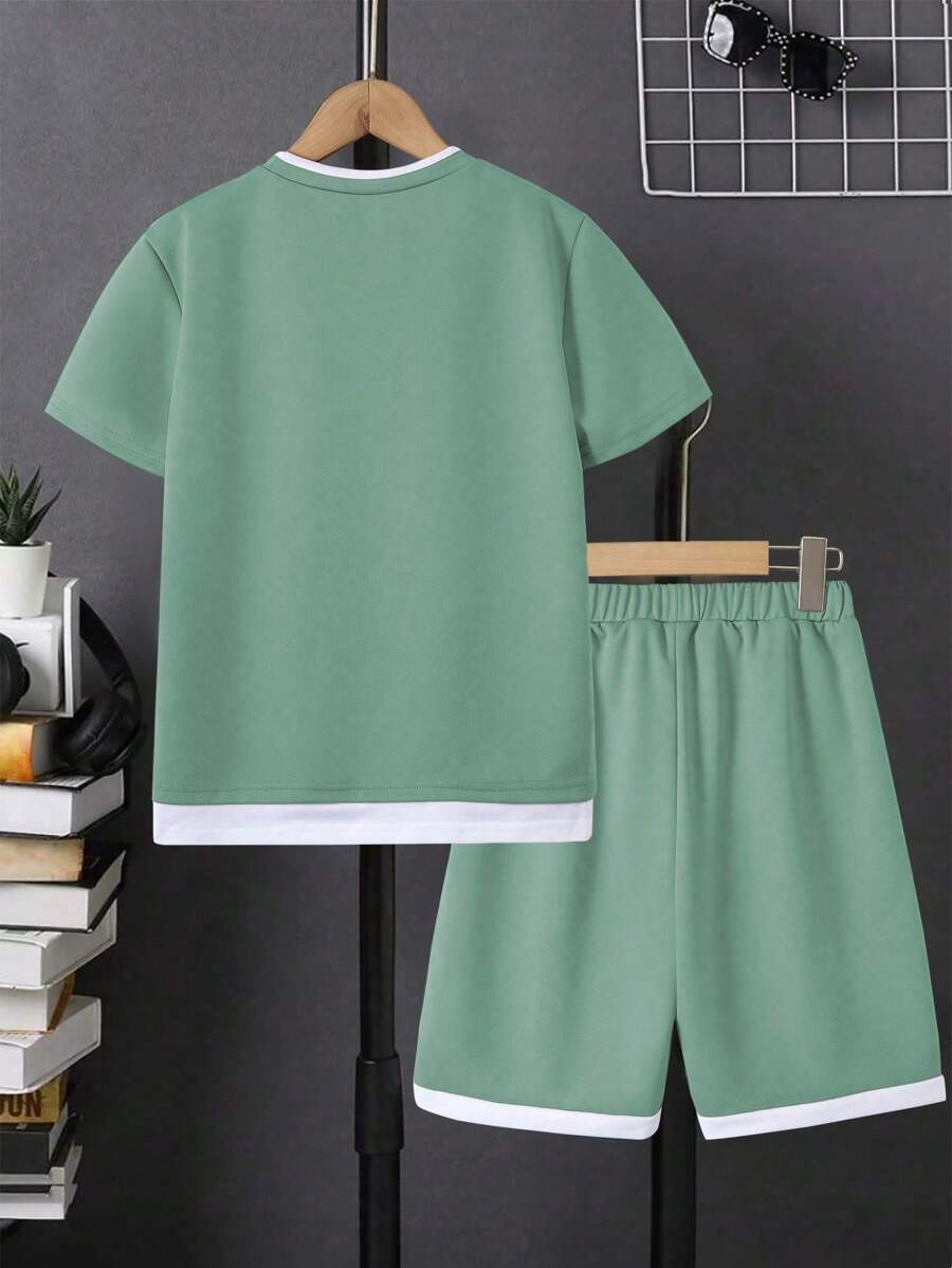 Tween Boy Letter Patched Detail 2 In 1 Tee & Shorts