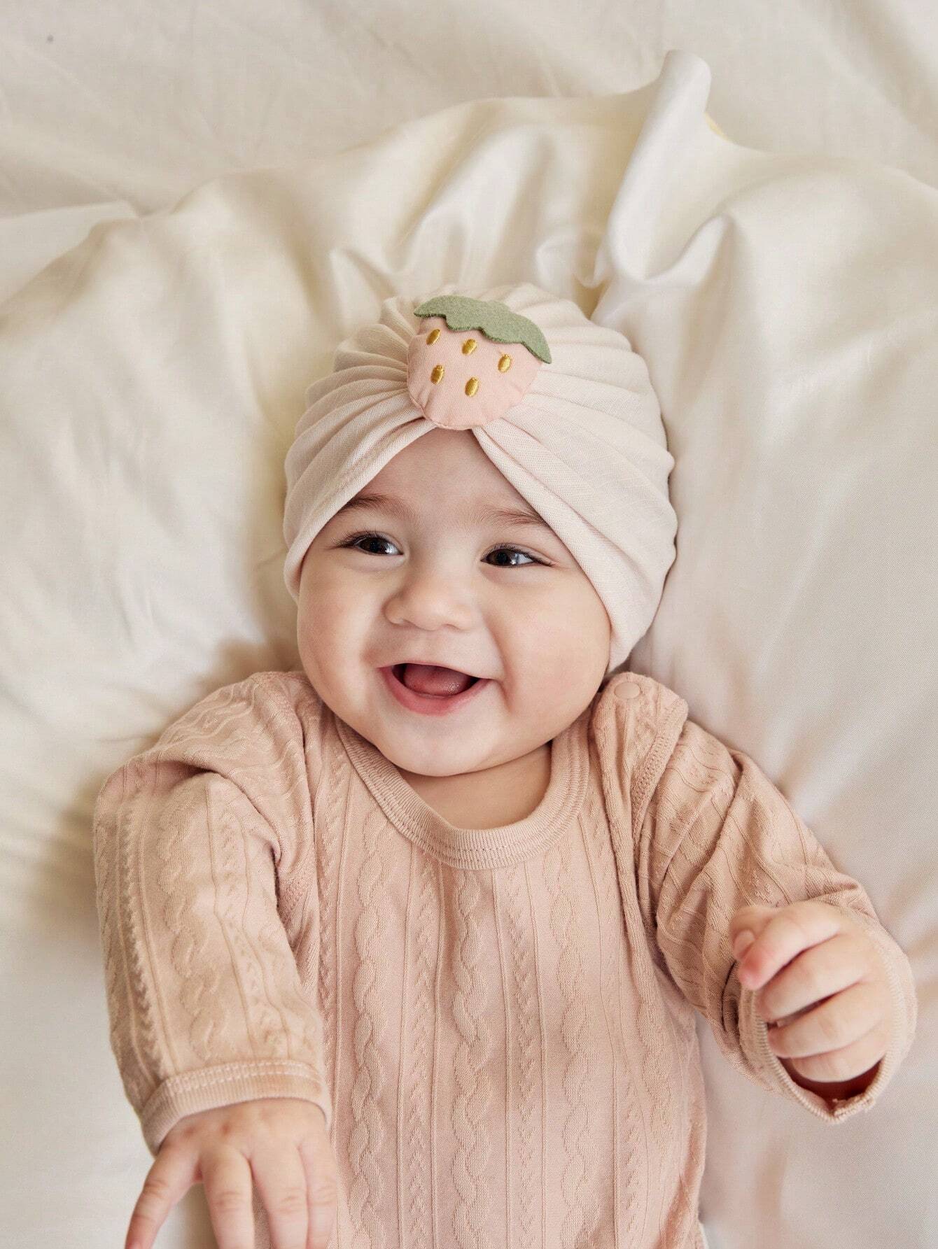 1pc Baby Strawberry Decor Head Wrap For Daily Life Baby Pink